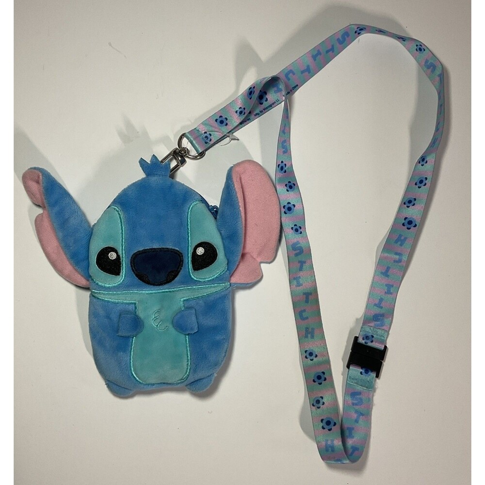 Disney Lilo & Stitch Plush fuzzy laynard-coin-ID pouch-breakaway buckle